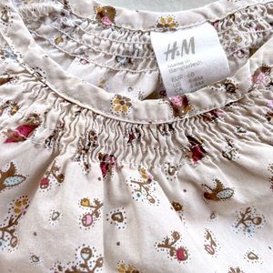 5/$20💥Ditsy Floral Long Sleeve Blouse / Summer Cover-Up, Cream Tan w Birds